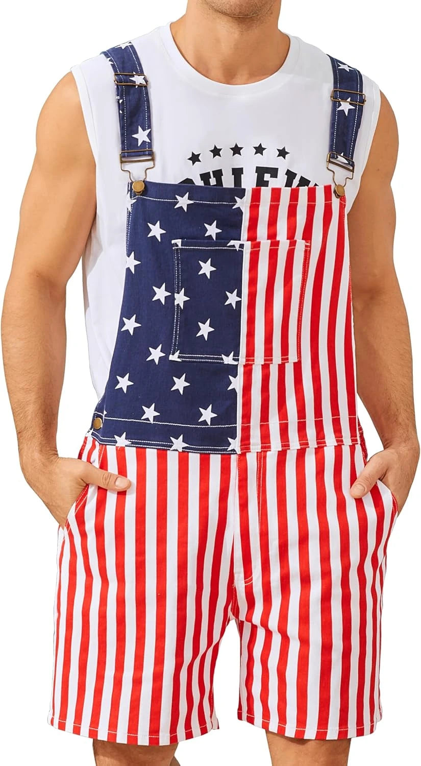 American Flag Short Overalls