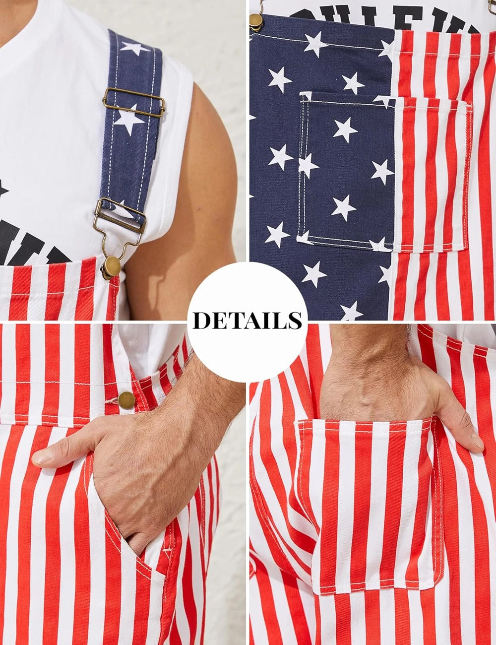 American Flag Short Overalls