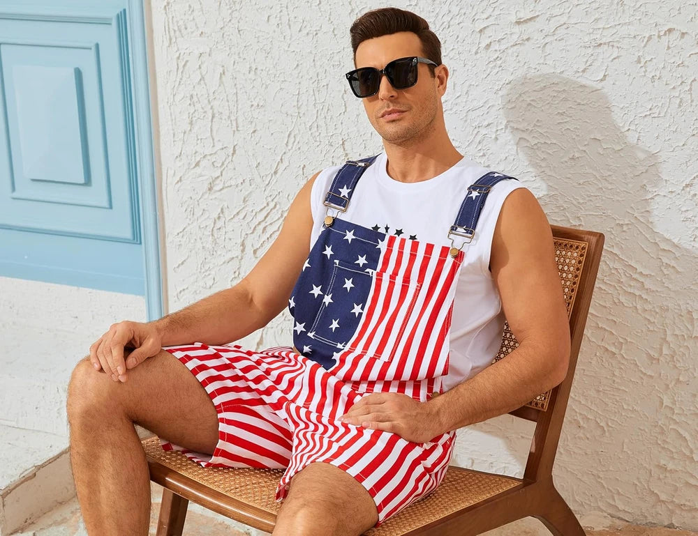 American Flag Short Overalls